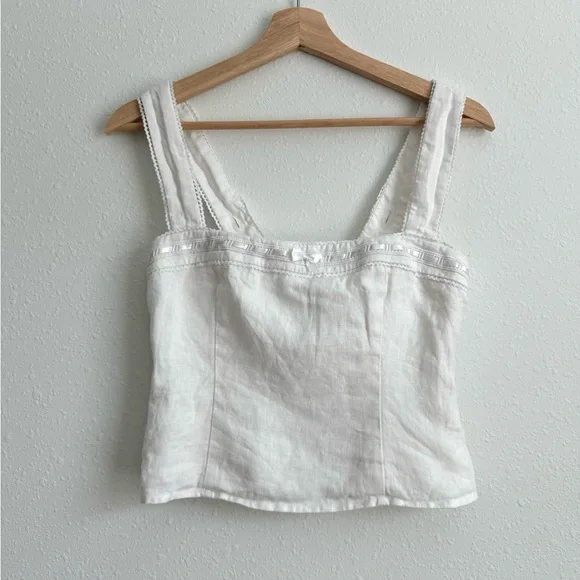 Reformation Eloise White Smocked Linen Tank Top Size 2 Resort Cruise Lace Basic - Picture 5 of 11